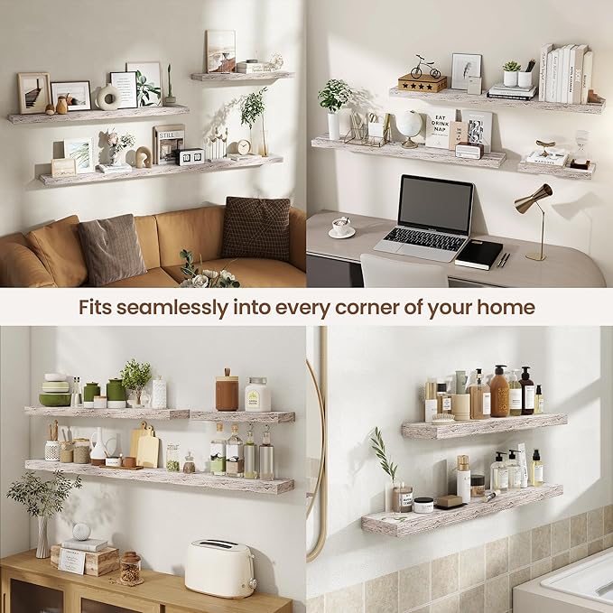 Acovy 55 Inch Floating Shelves for Wall 1 Pack, 55" Wall Shelves for Books, Storage, Decor, Wall Mounted Floating Shelf with Invisible Brackets for Kitchen, Living Room, Rustic
