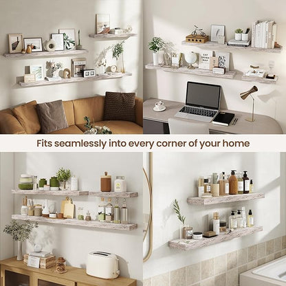 Acovy 36 Inch Floating Shelves for Wall 2 Pack, 36" Wall Shelves for Books, Storage, Decor, Wall Mounted Floating Shelf with Invisible Brackets for Kitchen, Living Room, Rustic
