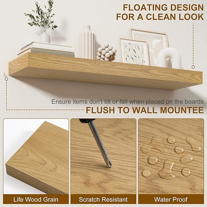 Fun Memories Floating Shelves for Wall, 20Inch Floating Shelves Set of 2, Hanging Shelf with Invisible Brackets, Wood Shelves for Living Room, Bedroom, Kitchen, Oak