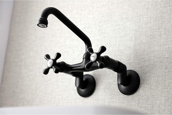 Kingston Brass KS213MB Kingston Two Handle Wall Mount Kitchen Faucet, Matte Black