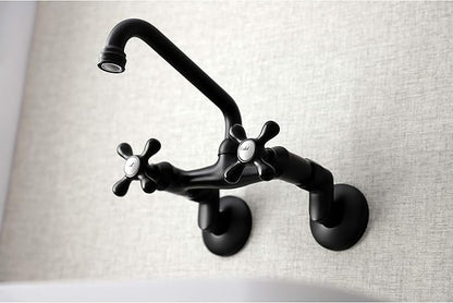Kingston Brass KS213MB Kingston Two Handle Wall Mount Kitchen Faucet, Matte Black