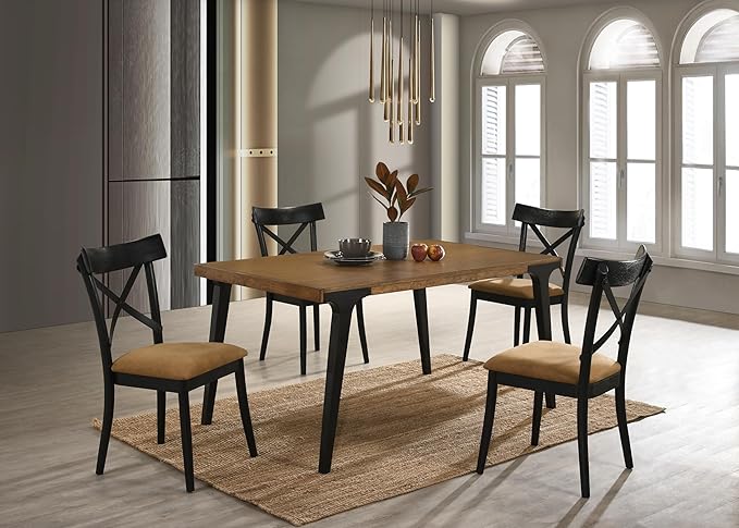 JUSTONE Cross Back Dining Chairs Set of 4, Modern Kitchen Chairs with Hillary Brown Leather Upholstery & Walnut Black Finish, Side Chairs for Dining Room, Kitchen Island, Breakfast Nook