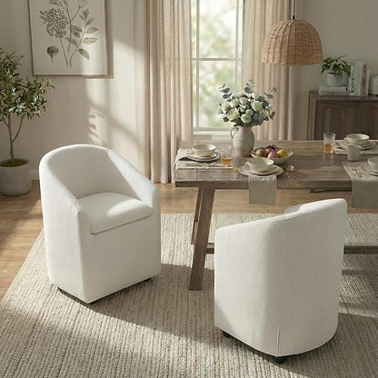 KISLOT Upholstered Dining Chairs with Casters, Washable Cover Modern Dining Room Chairs with Barrel Backrest & Dual Armrest for Kitchen, Living Room, Bedroom, Linen Fabric, 2PCS