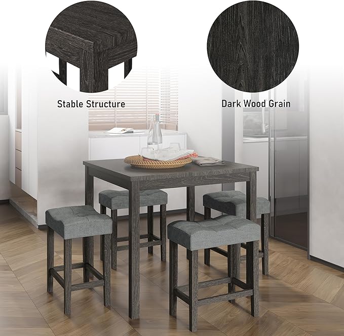 allamazing 5-Piece Counter Dinner Height Table Set, Indoor Modern Rectangular Dining Table Furniture Set for Kitchen, 35 inch Dining Table with 4 stools (1+4 Black)