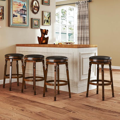 Giantex Swivel Bar Stools Set of 2, 29" Bar Height Bar Stools w/Faux Leather Padded Seat, Footrests, Solid Wooden Frame, Farmhouse Backless Barstools for Kitchen Island, Pub, Dining Room, Cafe