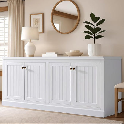 AMERLIFE 72" Farmhouse Sideboard Buffet Cabinet with Barn Doors, Storage Console Table with Adjustable Shelves, Coffee Bar/TV Stand for Living Room, Kitchen, Entryway, White