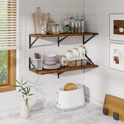 Acovy Floating Shelf for Wall,32" WX10 D Wood Floating Shelves with Sturdy Metal Bracket Set of 2,Wall Mounted Hanging Shelf for Bathroom,Bedroom,Kitchen,Rustic Brown