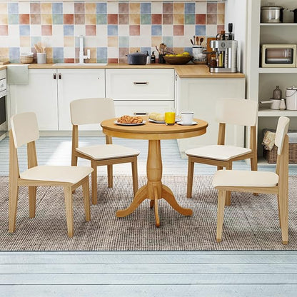 Giantex Round Dining Table for 2-4 People, 32" D X 30" H Wooden Kitchen Table with Spacious Tabletop, Pedestal Base, Leisure End Tables for Bar, Kitchen, Dining Room, Restaurant, Natural