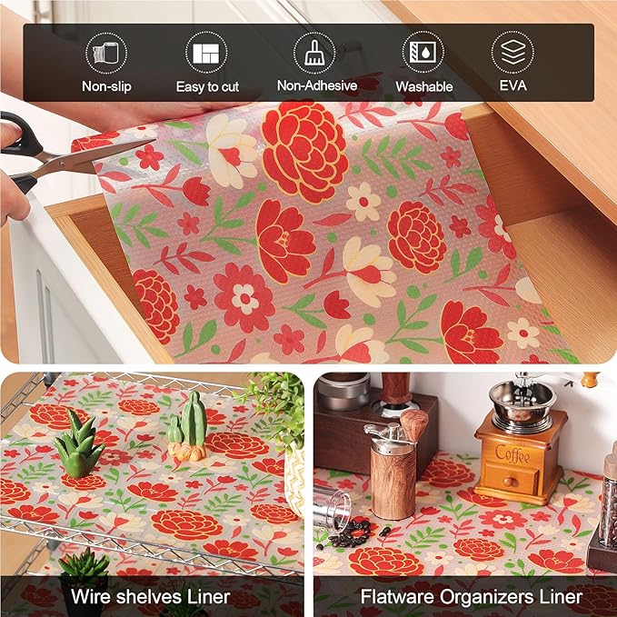 Cooyes Shelf Liner – Premium Non-Adhesive Cabinet & Drawer Liner for Kitchen – Waterproof Shelf Paper with Modern Pattern – Durable EVA Cabinet Mat – Easy to Cut （12" W x 240" L）