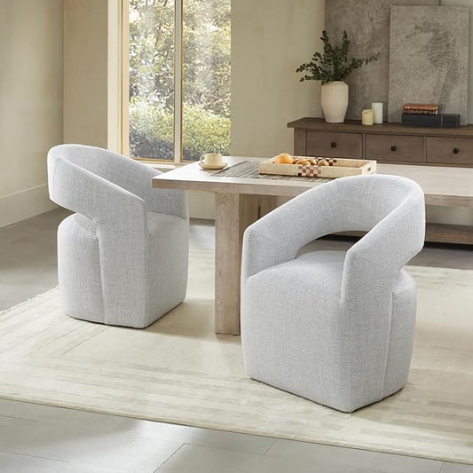 KISLOT Upholstered Dining Chairs with Casters No Assembly Modern Barrel Armchair with Rollers for Diningroom Bedroom Livingroom Reading Room,Milk