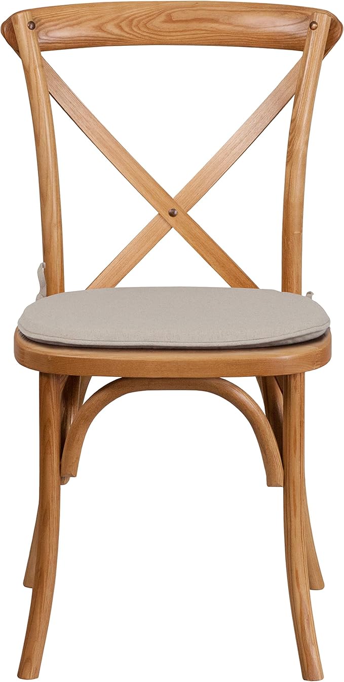 Flash Furniture HERCULES Series Stackable Oak Wood Cross Back Chair with Cushion