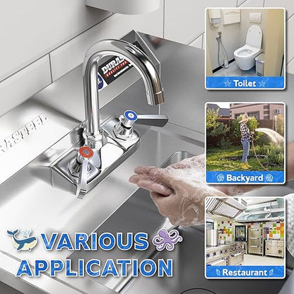 DuraSteel Stainless Steel Sink - NSF Commercial Wall Mount Kitchen Sink - Small Hand Sink with 12" x 10" x 5.5"D Wash Basin - With Sink Strainer and Faucet - For Laundry, Restaurants, Bars, and More