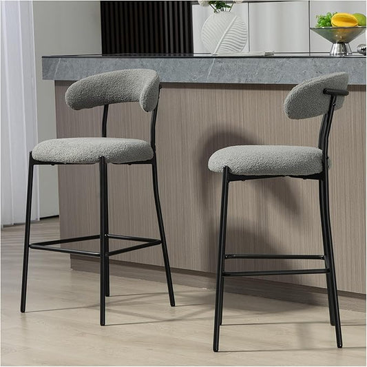 26'' Counter Height bar stools Teddy Fabric Cover Kitchen Island Counter Stool with Black Powder Coating Base and footrest