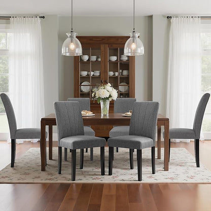 VECELO Upholstered Dining Chairs Set of 2, Modern Fabric and High Back & Solid Wood Legs, Parsons for Kitchen/Living Room- Dark Gray