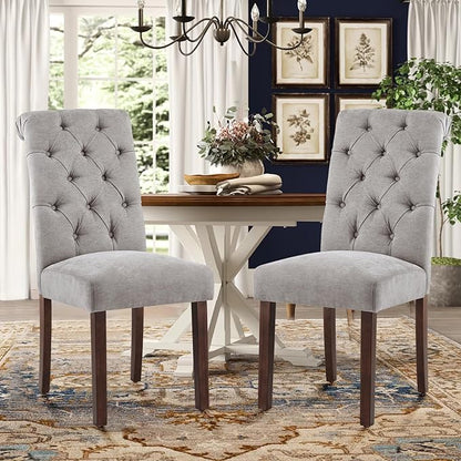Tufted Dining Chairs Set of 4, Upholstered Parsons Dining Room Chairs, Fabric Kitchen Side Chair with Wood Legs, Light Grey