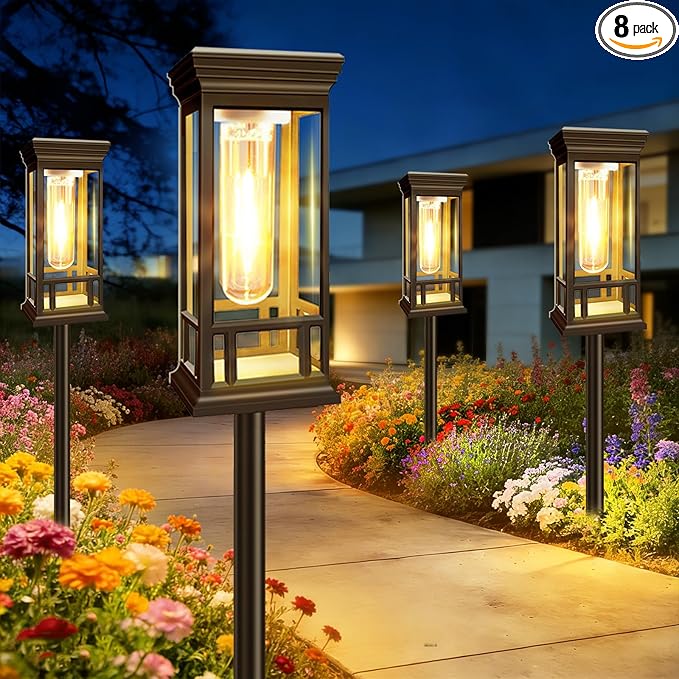 8 Pack Solar Pathway Lights Outdoor, Taller Bright Solar Path Lights Waterproof, Auto On/Off Solar Powered Garden Lights for Outside Landscape Path Yard Walkway Lawn Driveway Patio Lighting Decor