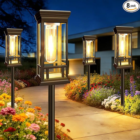 8 Pack Solar Pathway Lights Outdoor, Taller Bright Solar Path Lights Waterproof, Auto On/Off Solar Powered Garden Lights for Outside Landscape Path Yard Walkway Lawn Driveway Patio Lighting Decor
