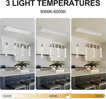 4 Light Pendant Lights Kitchen Island, Modern Chrome Crystal Pendants with Dimmable 3000K-6000K LED Ceiling Hanging Light Fixture for Dining Room Bedroom, Adjustable Height 59"