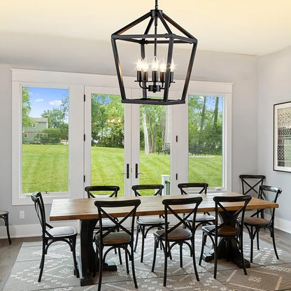 5-Light Black Pendant Lights Kitchen Island, 13 Inch Farmhouse Pendant Light, Adjustable Height Iron Lantern Black Pendant Light Fixtures, Cage Farmhouse Chandelier Island Lights for Kitchen Foyer