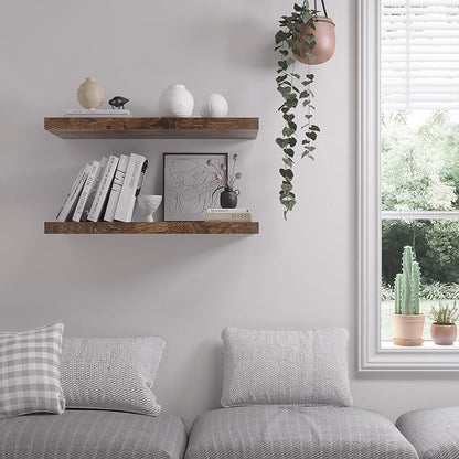 Floating Shelf, Set of 1 Wall Shelf, 36 in W x 12.75 in D x 2 in H Wooden Floating Wall Shelf with Invisible Brackets for Living Room/Bedroom/Bathroom/Kitchen Storage and Decor, Rustic Brown