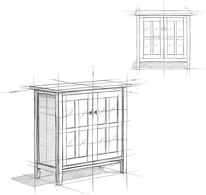 SIMPLIHOME Warm Shaker Storage Cabinet - 32 inch Wide Solid Wood 2-Shelf Low Storage Cabinet in Light Golden Brown, Transitional Accent Cabinet for Entryway with Tempered Glass Doors and Shelves