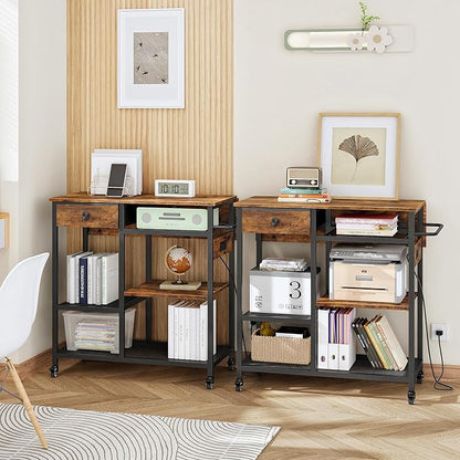 HOOBRO Kitchen Island with Power Outlet, Rolling Kitchen Cart with Drop Leaf, Island Table with Extendable Worktop and Adjustable Shelf, Kitchen Island Cart for Dining Room, Rustic Brown BF22UZD01