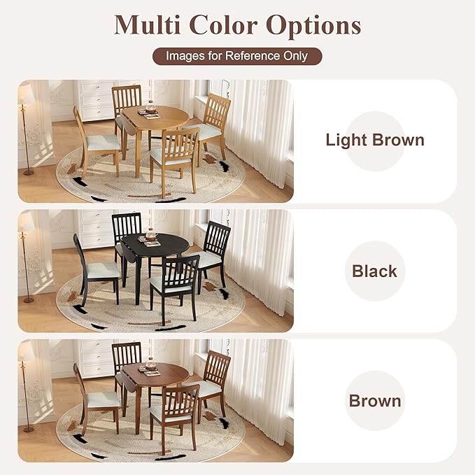 Merax 5-Piece Drop Leaf Round Dining Table Set for 4, Farmhouse Kitchen Table Set with Extendable Round Table and 4 Upholstered Chairs. Wood Table and Chairs Set for Dining Room, Living Room, Black
