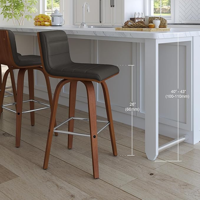 Vienna 26" Swivel Counter Stool in Walnut Wood Finish with Gray Faux Leather - Set of 3