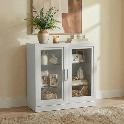 Casaphoria Adam Sideboard Buffet Cabinet with Storage, Display Cabinet with Glass Doors & Adjustable Shelves, 31" W x 31" H Buffet Cabinet for Entryway Kitchen Living Room, White