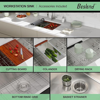 27 Undermount Kitchen Sink - Beslend 27x19 Undermount Workstation Kichen Sinks Stainless Steel Single Bowl Ledge Under Counter Sinks16 Gauge 10 Inch Deep Kitchen Stages Basin 27"x19"x10"
