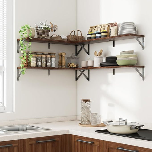 Axeman 32 Inch Floating Shelves | 8 Inch Deep Walnut Wall Shelves Set of 2 | 31.5W x 8D Rustic Wood Shelves for Bookshelf Living Room Bedroom Home Office Bathroom
