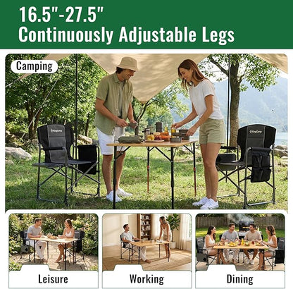 KingCamp Bamboo Folding Table, 47 Inch Large Portable Camping Table with Adjustable Height Legs for Uneven Ground, High-Strength Bamboo Surface Holds 265lbs, Multi-Scenario Table for Home & Outdoor