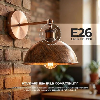 Dome Metal Wall Sconce, 180° Adjustable Industrial Wall Lamp for Bedside, Study, Kitchen, and Living Room Décor. (Brushed Copper_)