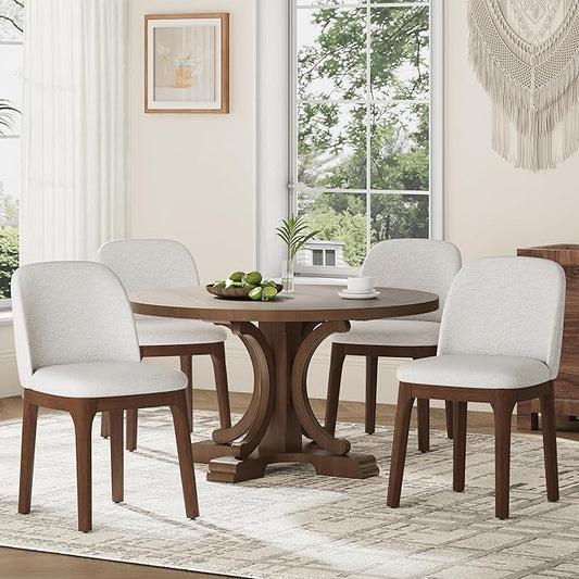 MALOL Wooden Dining Chairs Set of 4, Upholstered Kitchen & Dining Room Chairs with Thickened Wooden Legs, Farmhouse Side Chairs, Beige