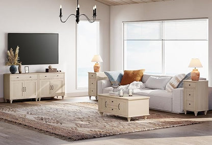 WAMPAT Buffet Cabinet with 4 Doors and 2 Drawers, Large Coffee Bar Table Wood Kitchen Storage Cabinets with Storage Cabinets, Modern Farmhouse Sideboard Credenza for Dining Room, Beige, 68 inch