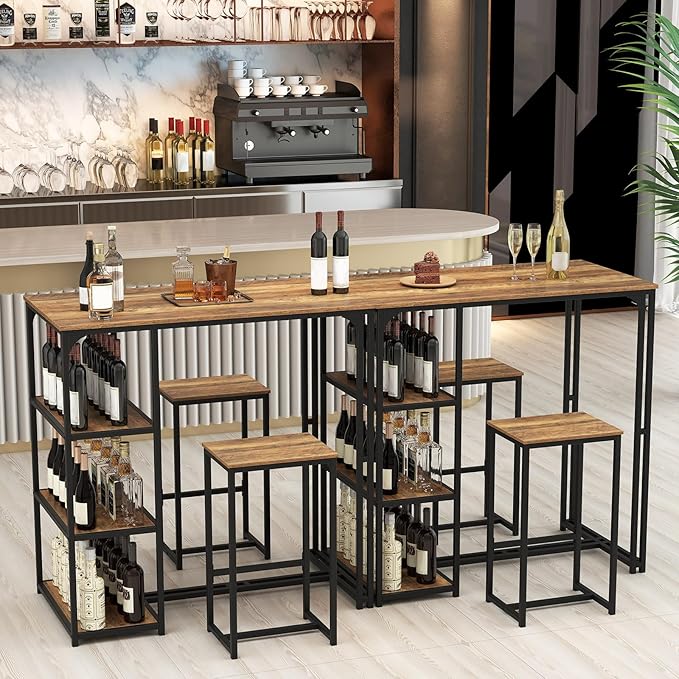Giantex 3-Piece Dining Table Set for 2, Bar-Height Kitchen Table with 2 Stools, 3 Storage Shelves, Pub Table & Chairs Set for Small Place Apartment Living Room High Top Breakfast Nook Restaurant