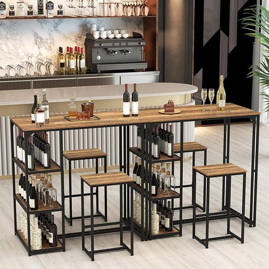Giantex 3-Piece Dining Table Set for 2, Bar-Height Kitchen Table with 2 Stools, 3 Storage Shelves, Pub Table & Chairs Set for Small Place Apartment Living Room High Top Breakfast Nook Restaurant