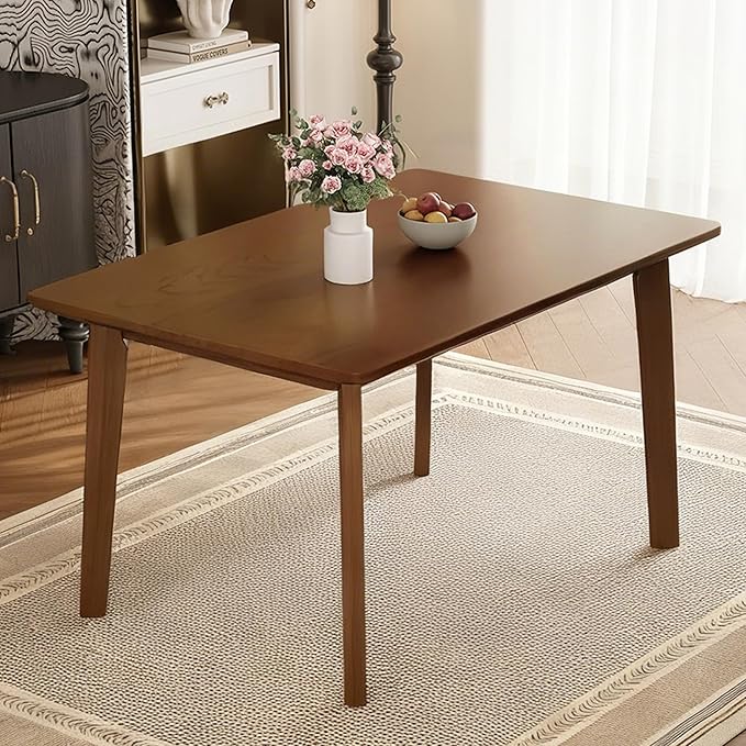 VilroCaz Rustic 5-Piece Dining Set, Solid Wood Rectangle Table with 4 Upholstered Chairs, Farmhouse-Style Dining Furniture for Kitchen & Dining Room, Minimalist Dining Set for 4 (Walnut-1.21)