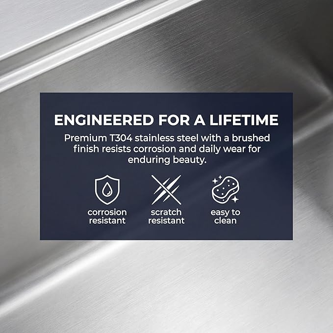 Undermount Kitchen Sink Workstation - 33x22 Inch Drop In Sink Workstation T304 18 Gauge Stainless Steel Single Bowl Kitchen Sinks with Accessories, Handmade Basin, 9 Inch Deep