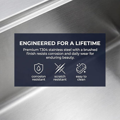 Undermount Kitchen Sink Workstation - 33x22 Inch Drop In Sink Workstation T304 18 Gauge Stainless Steel Single Bowl Kitchen Sinks with Accessories, Handmade Basin, 9 Inch Deep