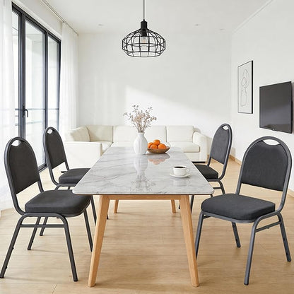 Stackable Banquet Dining Chairs 4 Pack, Upholstered Crown Back Event Chairs with Black Fabric Seat, Heavy Duty Steel Frame, 300 lb Capacity, No Assembly, for Restaurant Wedding Conference