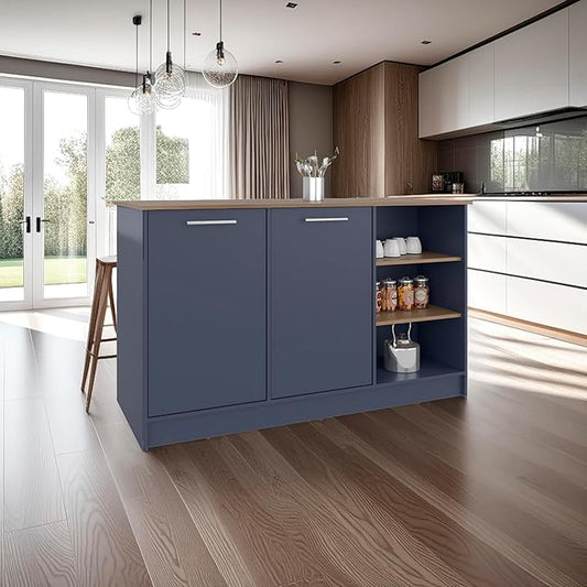 GOWE Ginger Kitchen Island, Three Open Shelves, Two Cabinets Doors with Interior Storage Option, Floorstanding Island, Kitchen Organizer and Decor