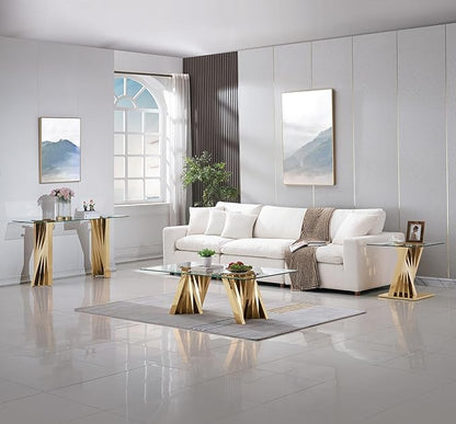 Henf Gold Glass Coffee Table with Mirrored Stainless Steel Base, 51" Rectangle Modern Living Room Cocktail Table for Home Office