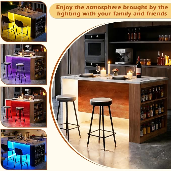 Large Island Table for Kitchen with Charging Station, Faux Marble Wooden Dining Table for 4-6 People, Modern Luxury Kitchen Island with LED Lights & Storage Space(61"x31"x35.4")