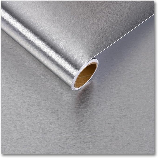CRE8TIVE Brushed Silver Stainless Steel Contact Paper Peel and Stick Metallic Wallpaper for Kitchen 12"x354" Removable Self Adhesive Silver Contact Paper for Cabinets Waterproof Vinyl Backsplash Walls
