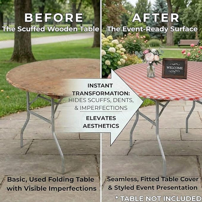 Kwik-Covers 10 Pack of Round Plastic Table Covers - 60" or 72" Round - Indoor or Outdoor Fitted Covers (Tables NOT Included) (Red Gingham & Blue Gingham, 72" Round)