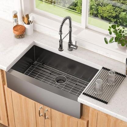 Lordear Gunmetal Black Farmhouse Sink Stainless Steel Farm 33 inch16 Gauge Apron Front Deep Single Bowl Stainless Steel Kitchen Farm Farmer Style Sinks