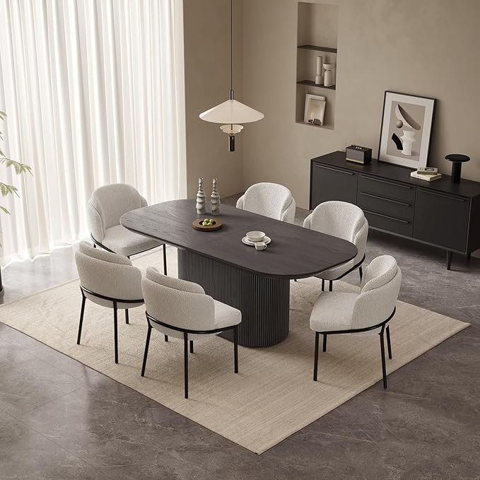 Miuuod 70.86" Oval Dining Table Set for 4, Modern Farmhouse Kitchen Table with 4 Ergonomic Chairs, Large Wood Dining Room Table Set, Rustic Dining Furniture, Dark Grey