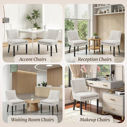 COLAMY Upholstered Dining Chairs Set of 6 with Mid Back and Wood Legs, Modern Accent Side Chairs for Living Room/Dining Room-Beige