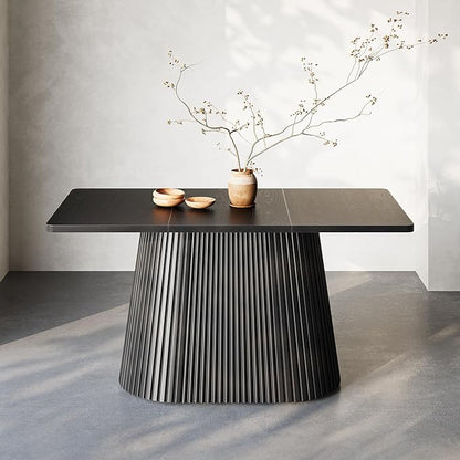 LITTLE TREE 59" Farmhouse Dining Table for 4-6 People, Modern Rectangular Kitchen Table with Metal Pedestal Base, Perfect for Dining Room, Kitchen, Living Room (Black)